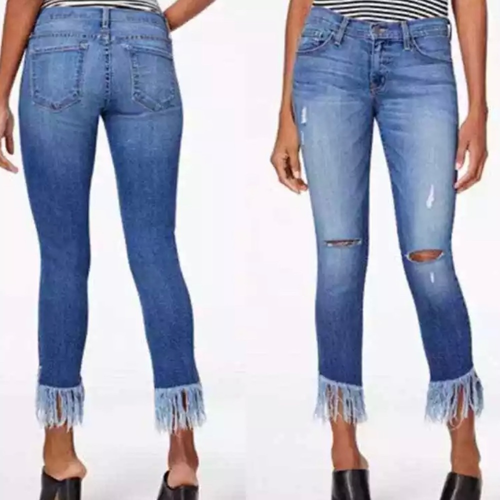 Flying Monkey low rise cropped fringe distressed jeans. 24